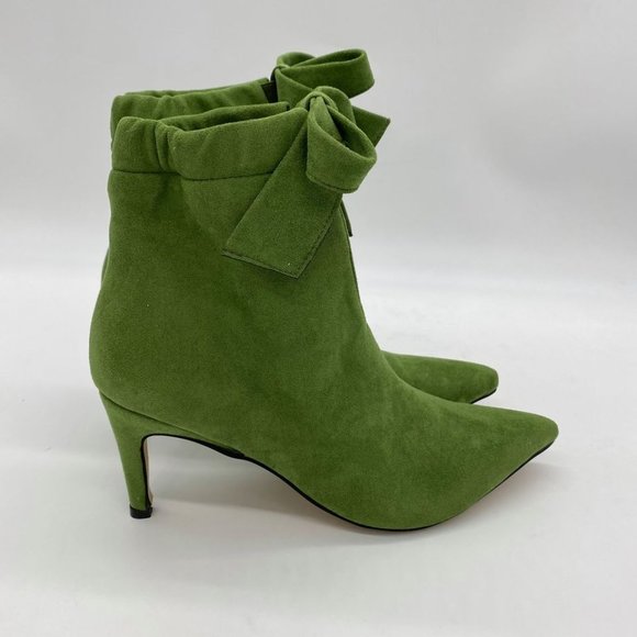 Green Closed Point Toe Boots Comfort Pleated Zippe - Picture 4 of 10